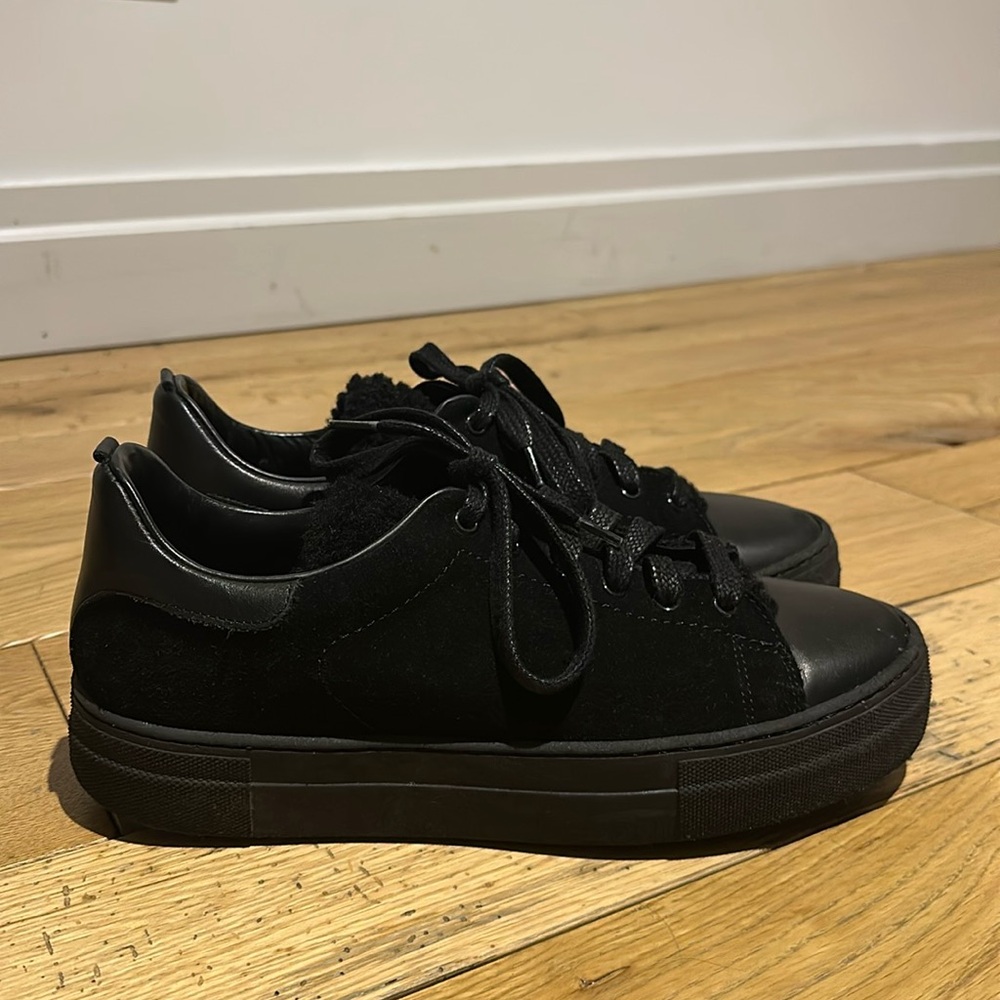 Maje Black Leather and Fur Shoes - Size 40/9.5 - Perfect Condition